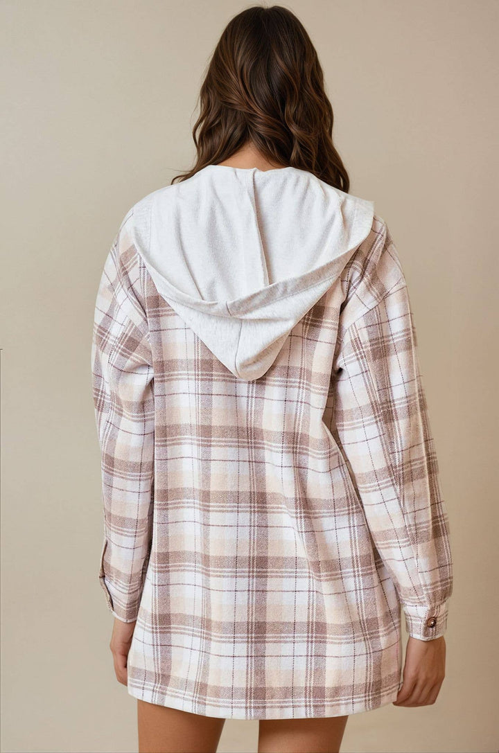Beige Campfire Plaid Hooded Jacket