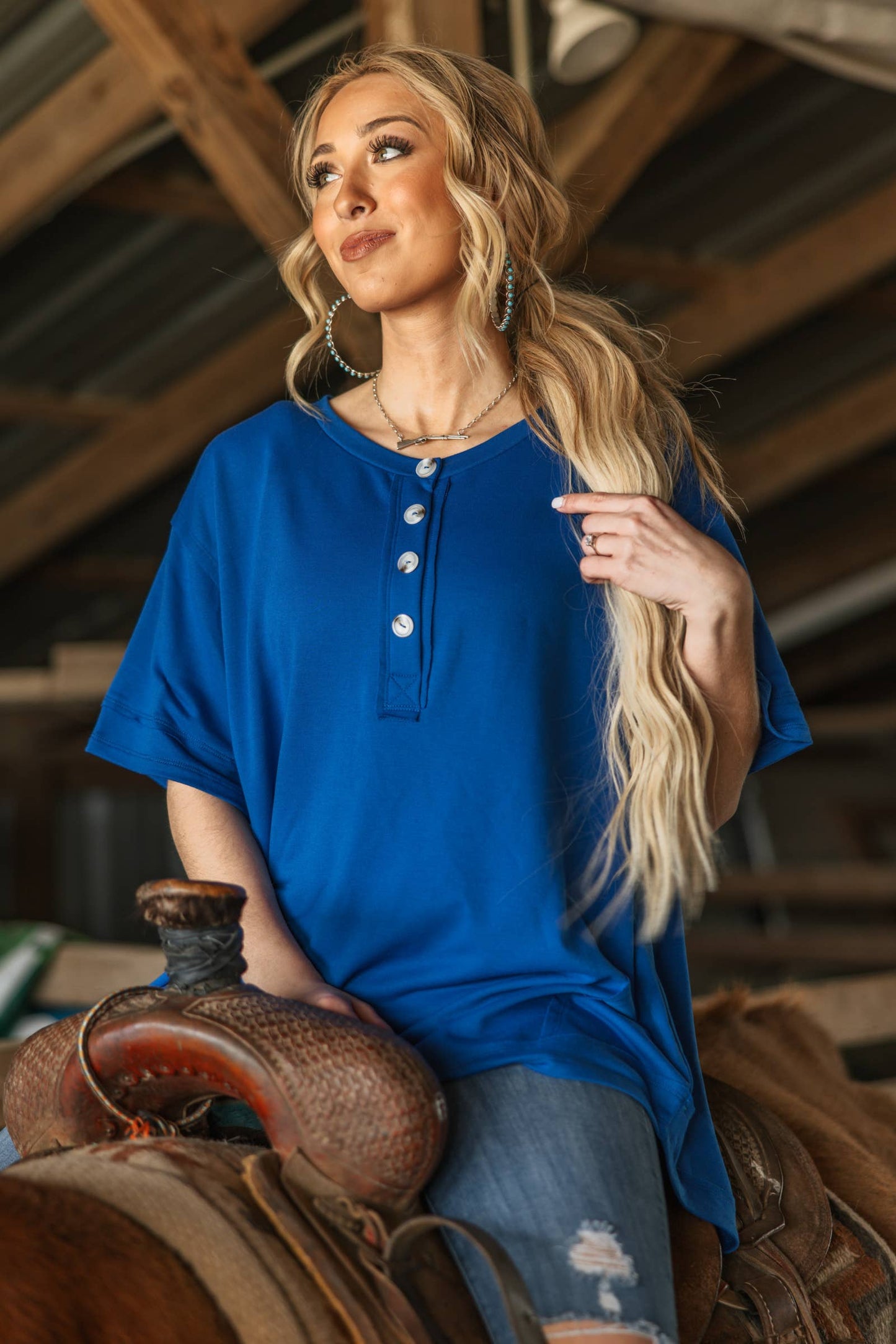 Front Button Detail Terry Cloth Top: LILAC
