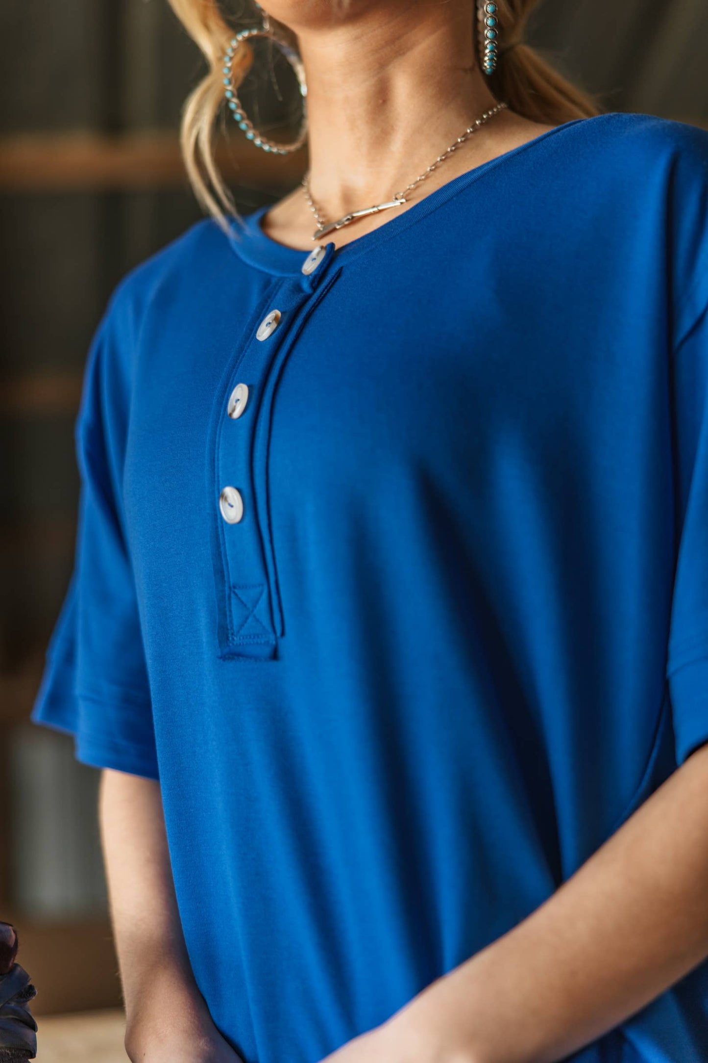 Front Button Detail Terry Cloth Top: LILAC