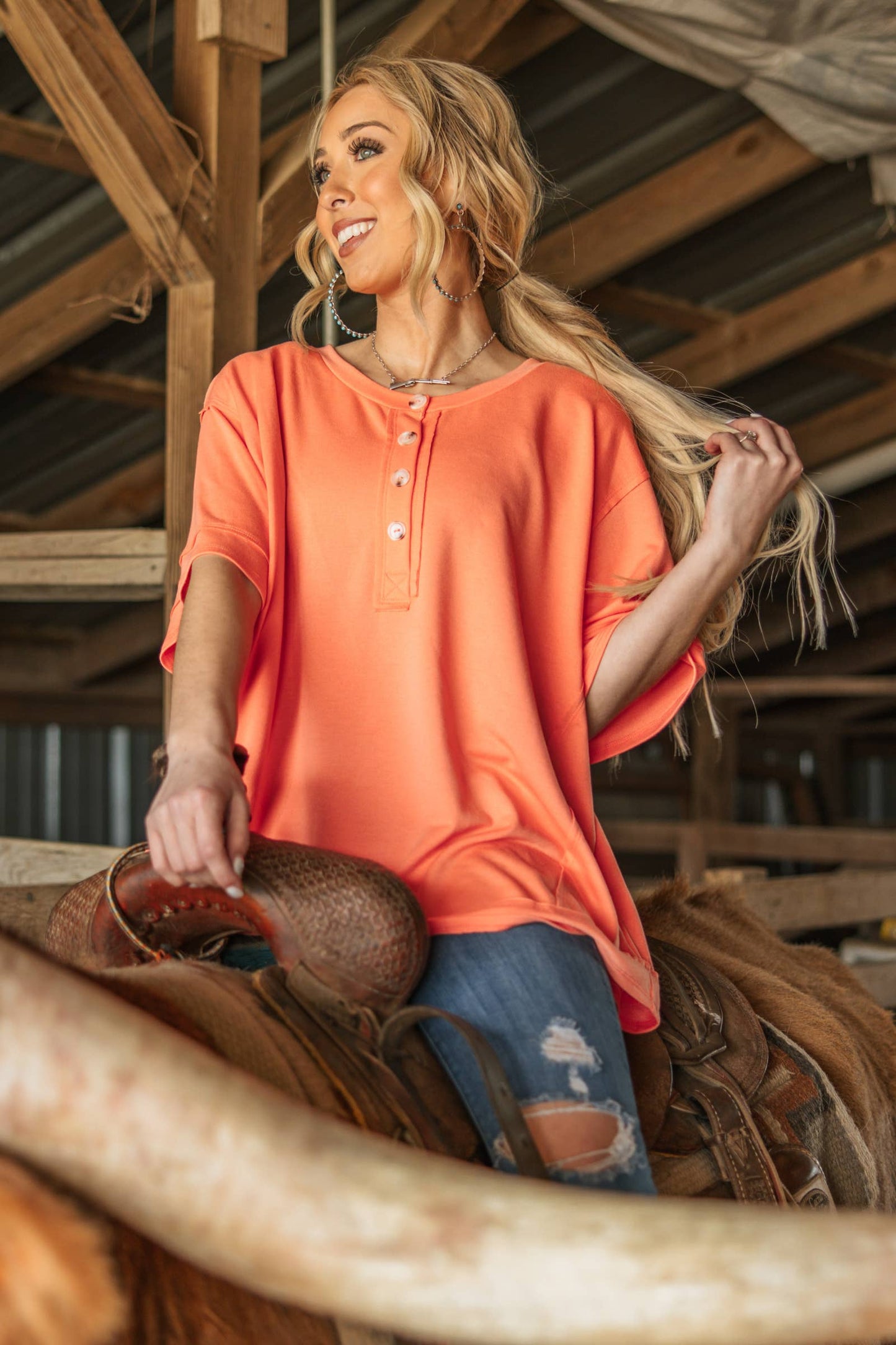 Front Button Detail Terry Cloth Top: LILAC