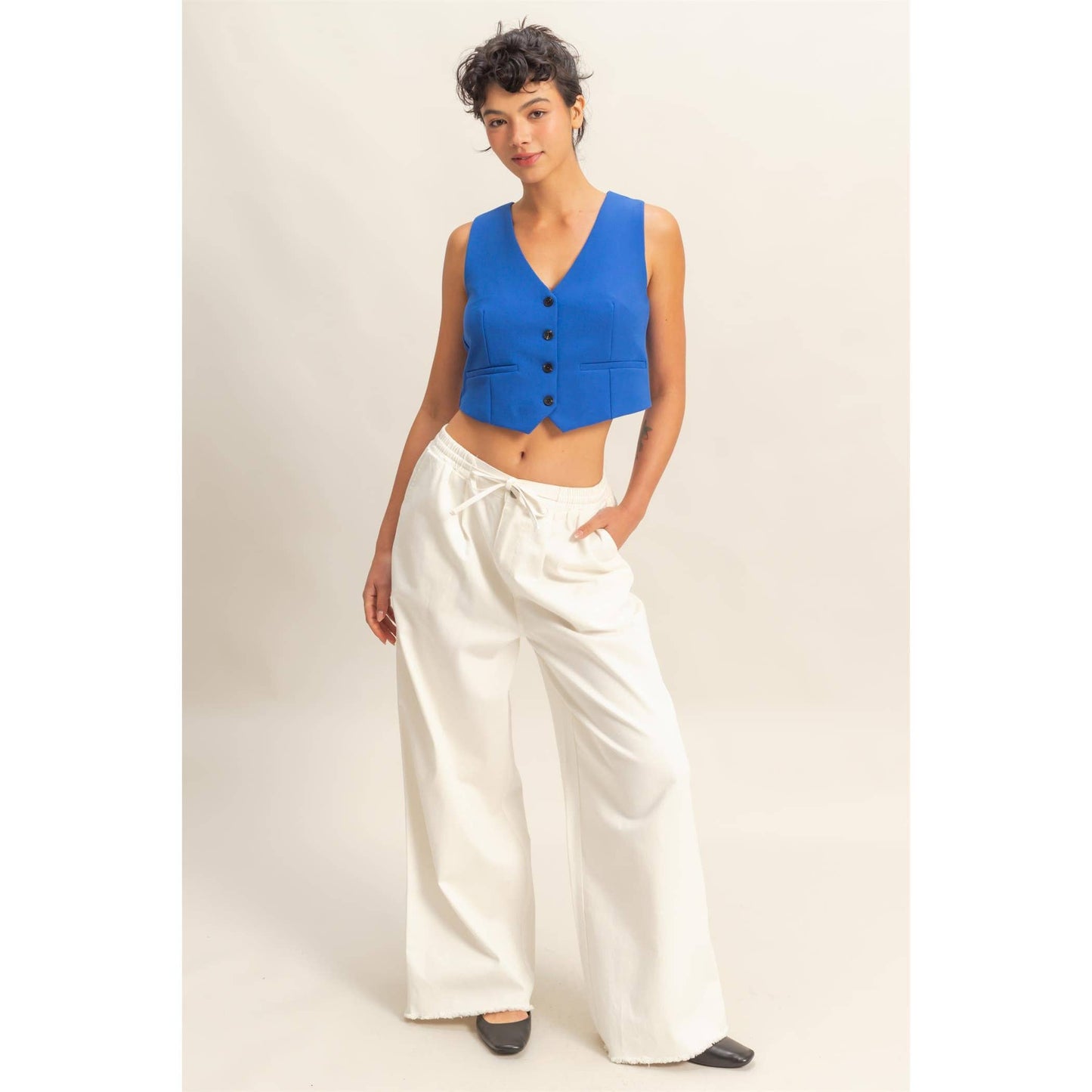 Elasticized Waist Loose Fit Jeans: WHITE