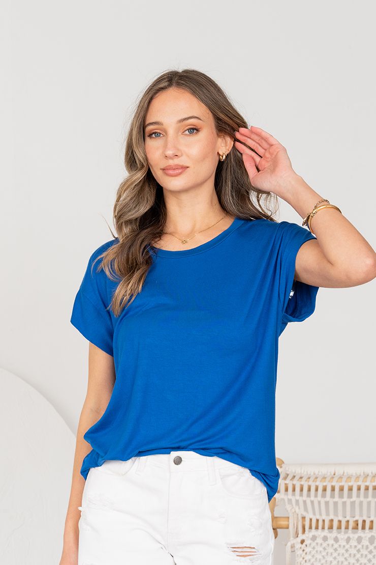 Royal Blue Short Sleeve Drop Shoulder Top
