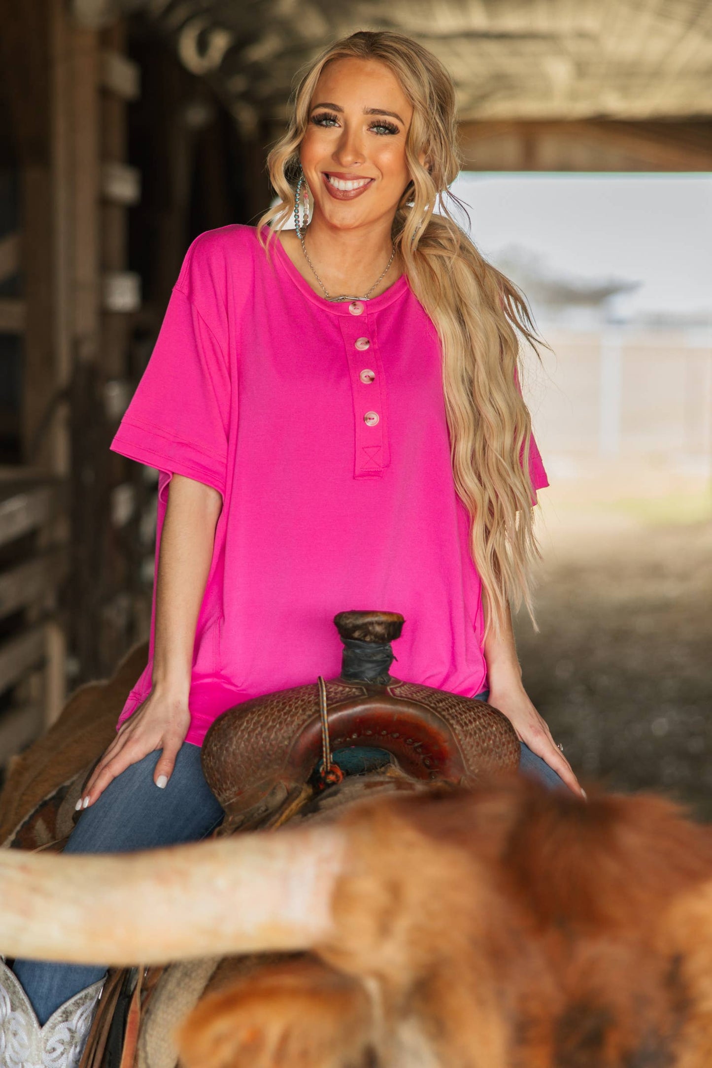 Front Button Detail Terry Cloth Top: LILAC