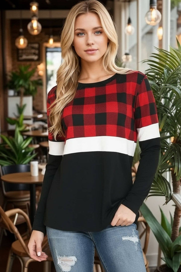 Buffalo Plaid Color Block Top