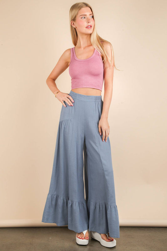 Palazzo Elastic Waist Comfy Pants: SKY