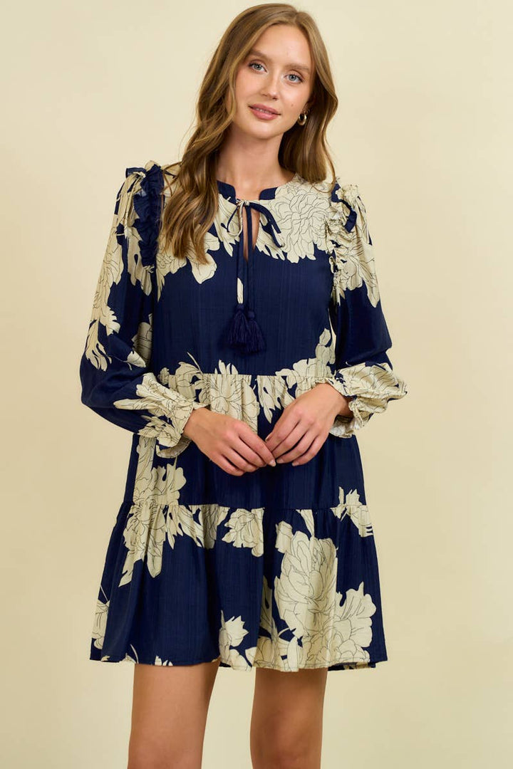 Midnight Bloom Tiered Mini Dress