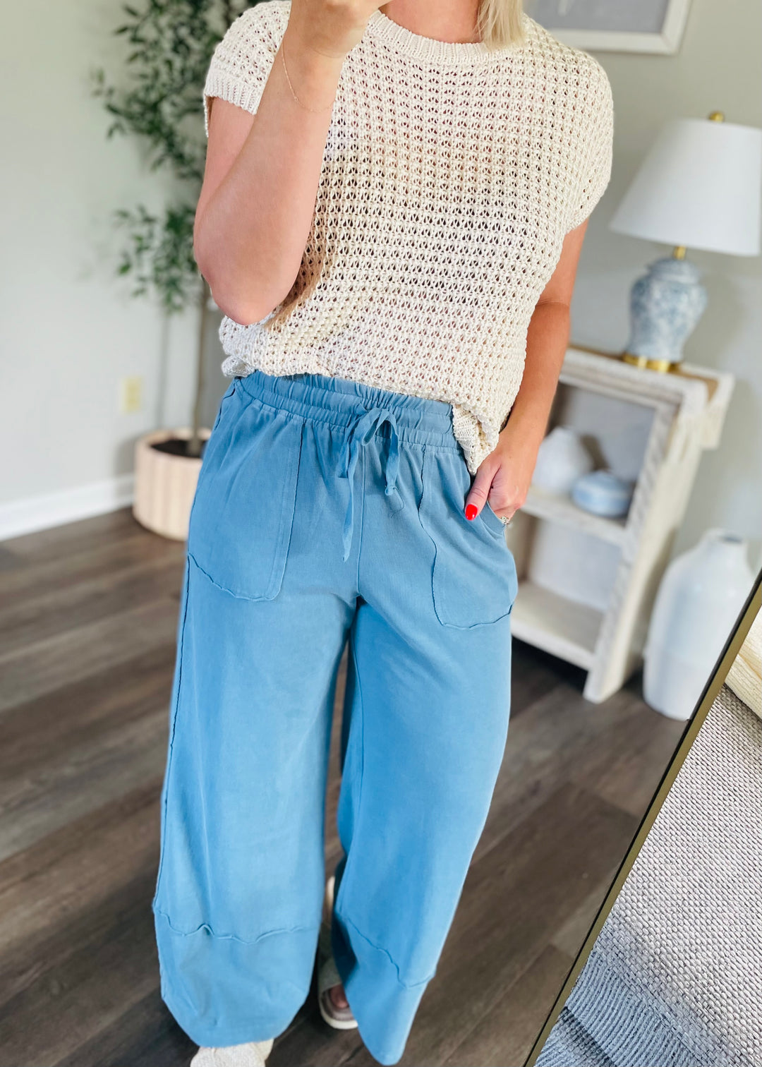Dusty Blue Wide Leg Cropped Pants
