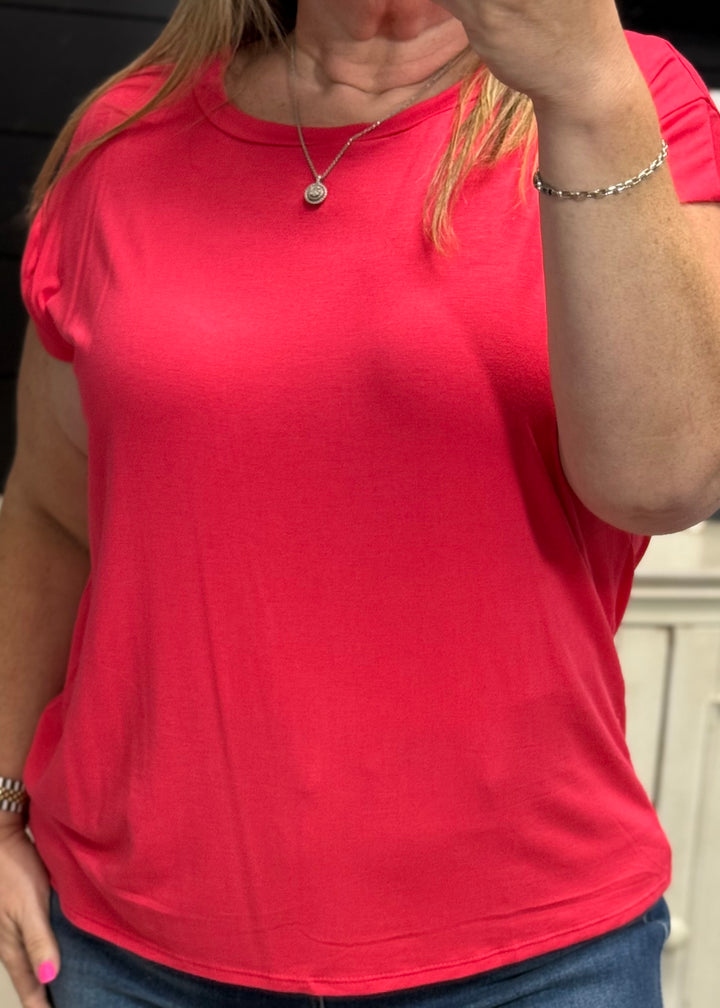 Red Short Sleeve Drop Shoulder Top