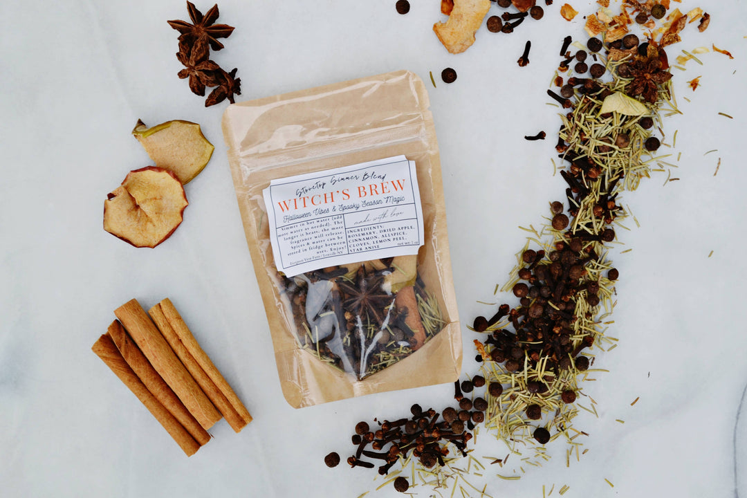 Witch's Brew Autumn Fall Halloween Simmer Stovetop Spices: White standup pouch
