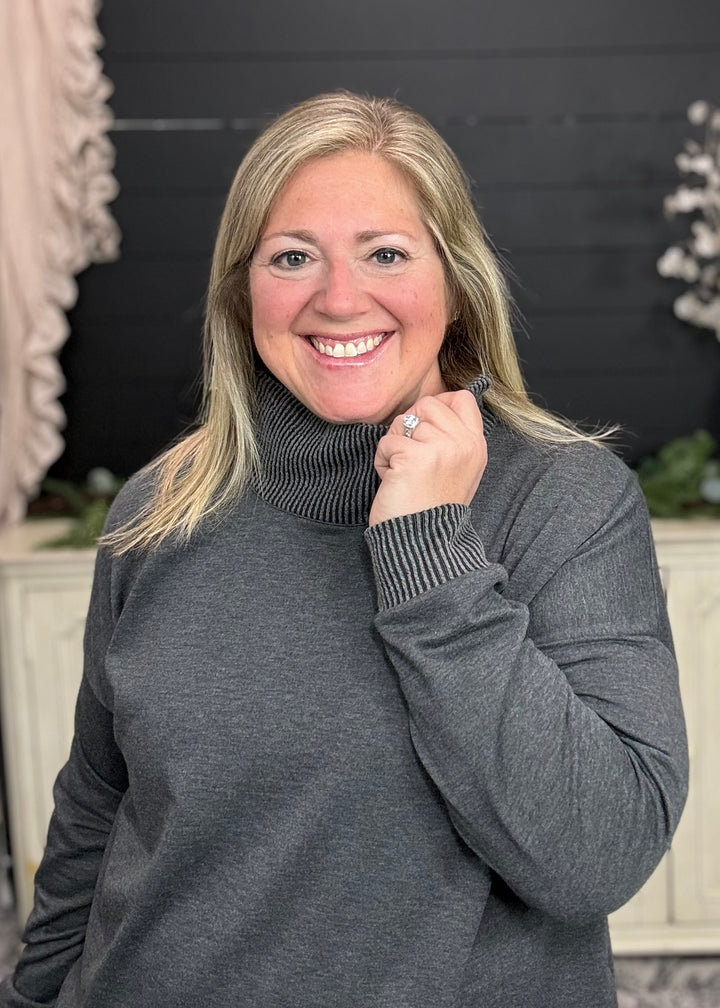 Charcoal - Mock Neck with Side Collar Slit