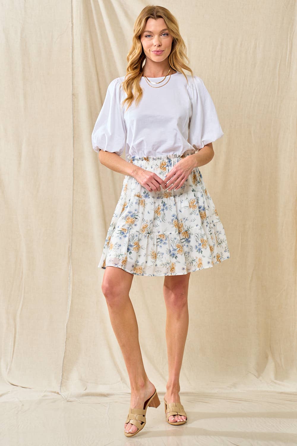 CHIFFON FLORAL TIERED SKIRT