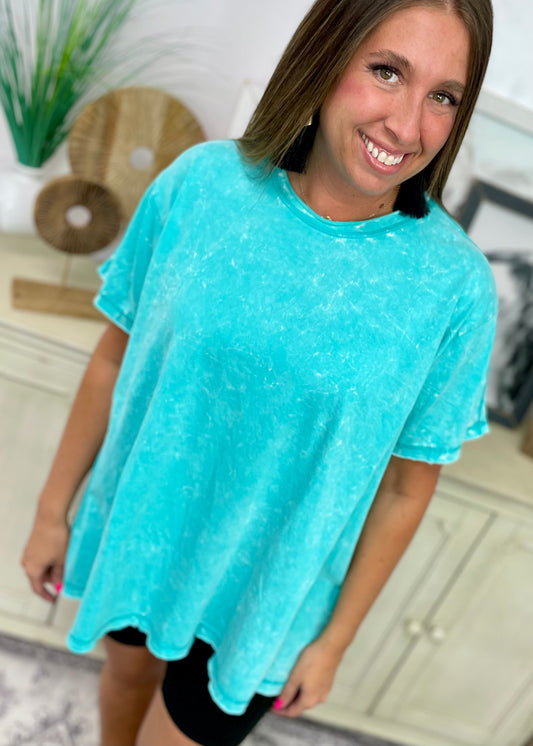 Turquoise Crinkle Wash Tee
