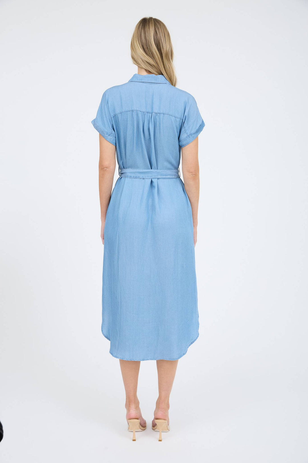 Chambray Belted Button Down Dress