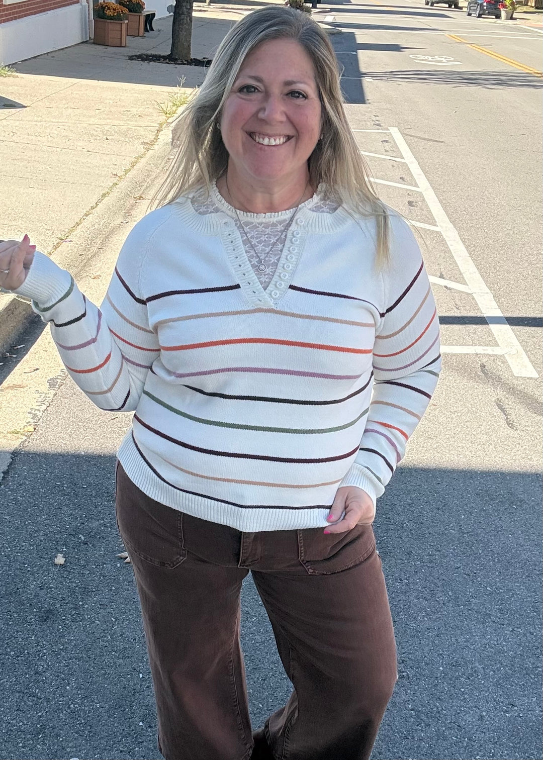 Mod Stripes Button Down Sweater