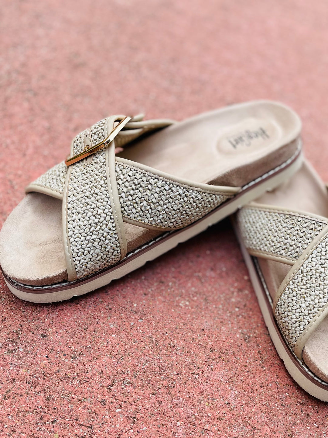 "Booked" Woven Cross Strap Design Slide Sandal