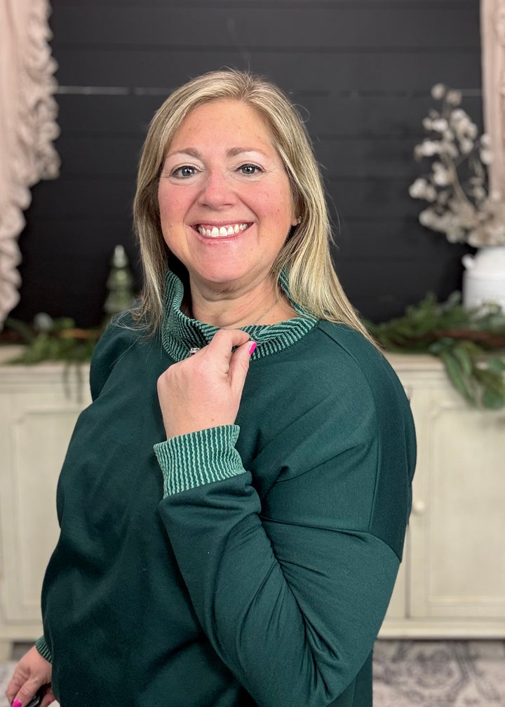 Hunter Green - Mock Neck with Side Collar Slit