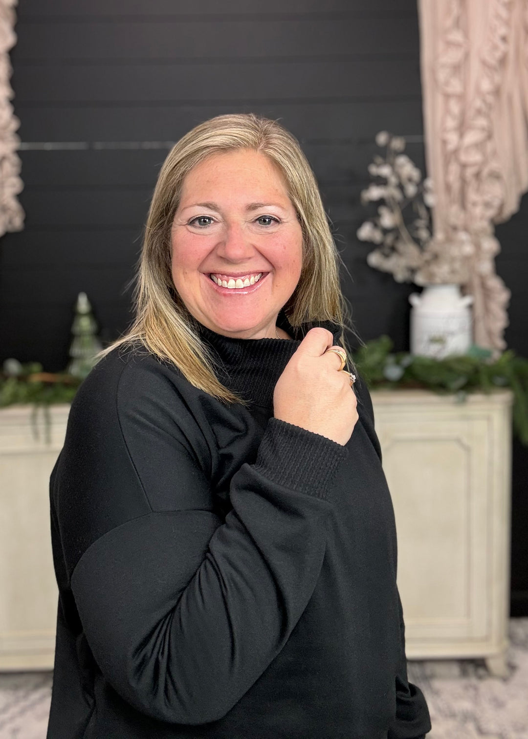 Black - Mock Neck with Side Collar Slit