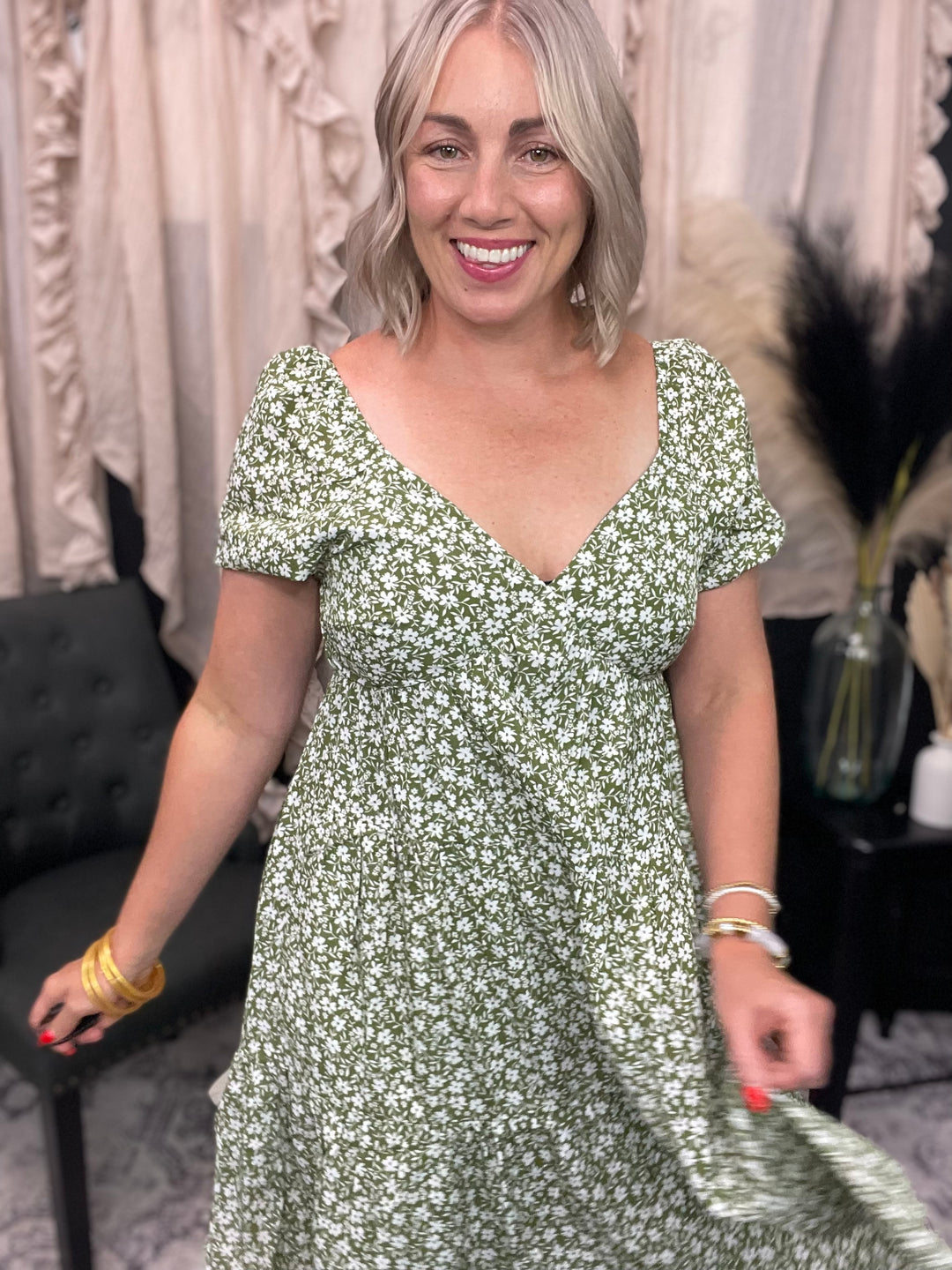 Floral Printed Tiered Mini Dress W/Side Pocket
