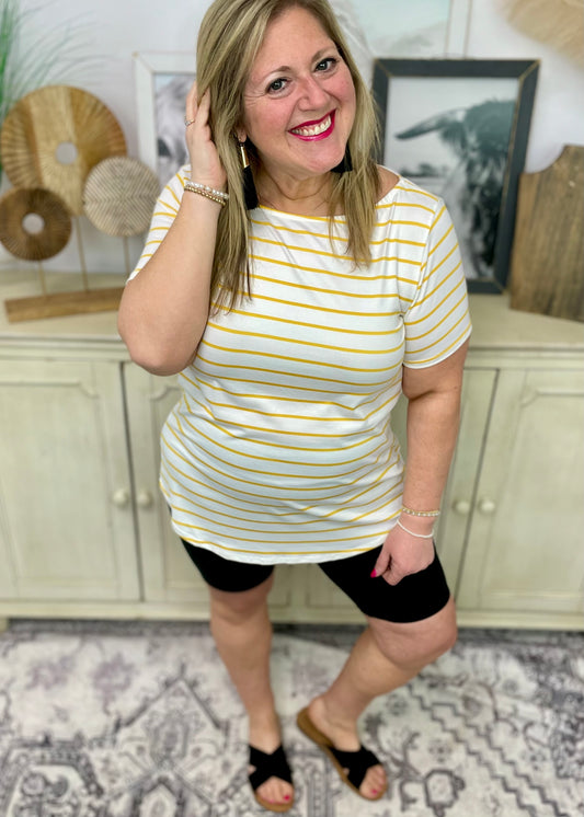 Yellow Stripe Boat Neck Top