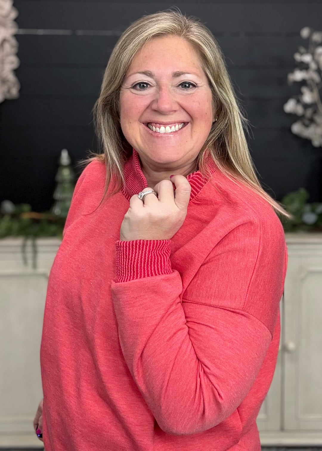 Red - Mock Neck with Side Collar Slit