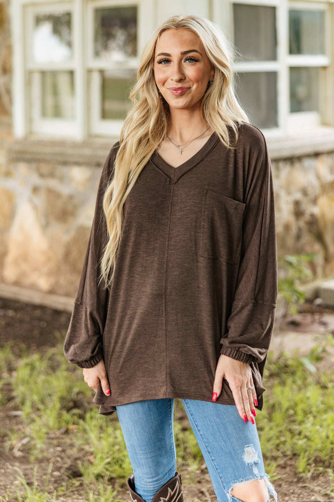 Olive - Soft Relaxed Draped Top