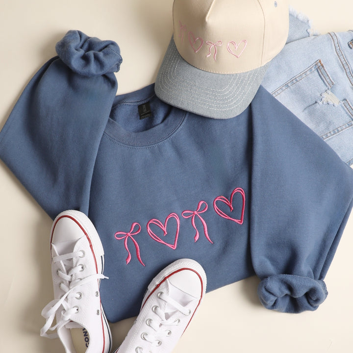 Sweet Hearts and Bows Embroidered Sweatshirt - Ships Jan 16th