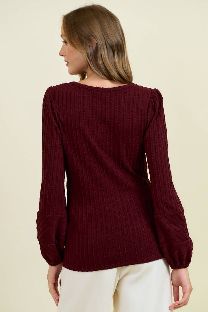 Merlot Bubble Sleeve Textured Top