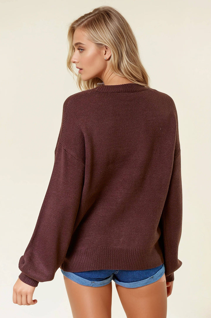 HELLO FALL Letter Embroidered Oversize Sweater