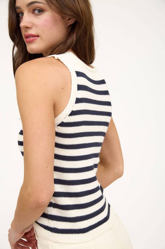 Navy and Cream Stripe Sweater Tank Top
