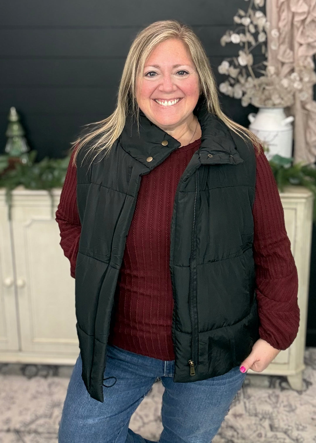 Merlot Bubble Sleeve Textured Top