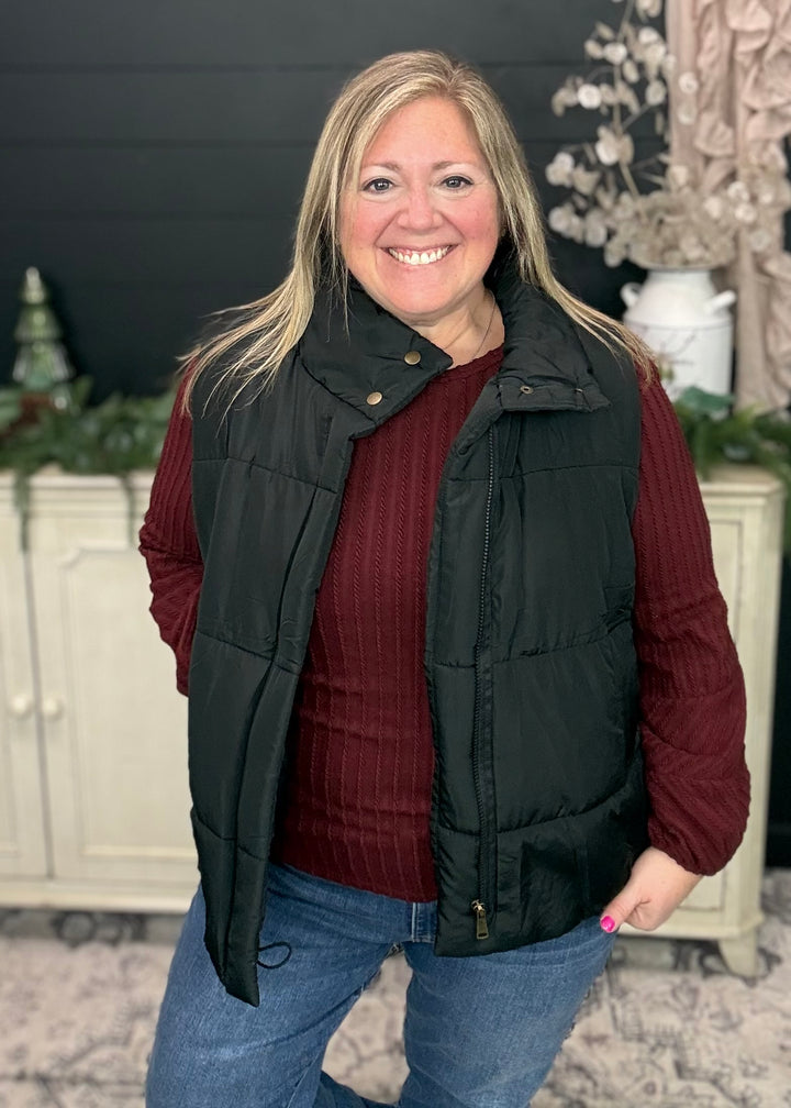 Merlot Bubble Sleeve Textured Top