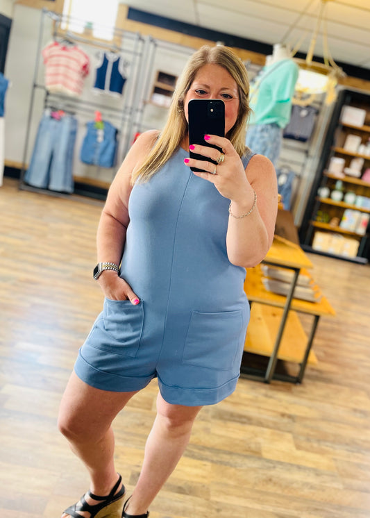 Steel Blue French Terry Romper