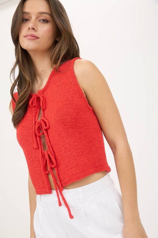 FRONT TIE DETAIL SLEEVELESS KNIT SWEATER VEST