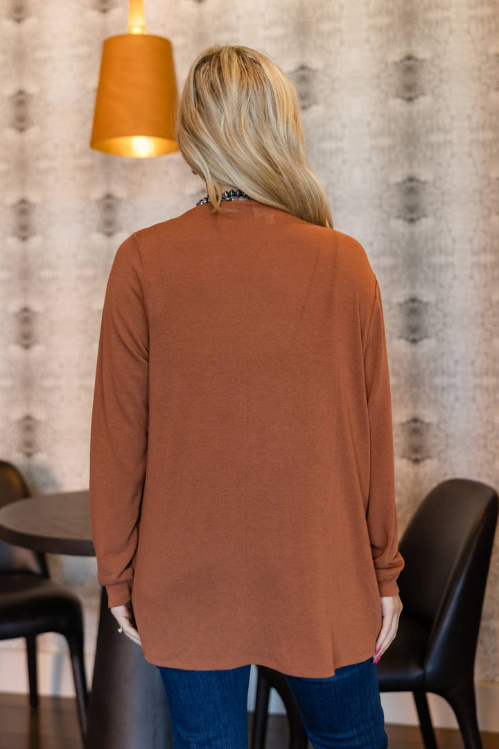 Rust - Soft Drape Open Front Cardigan