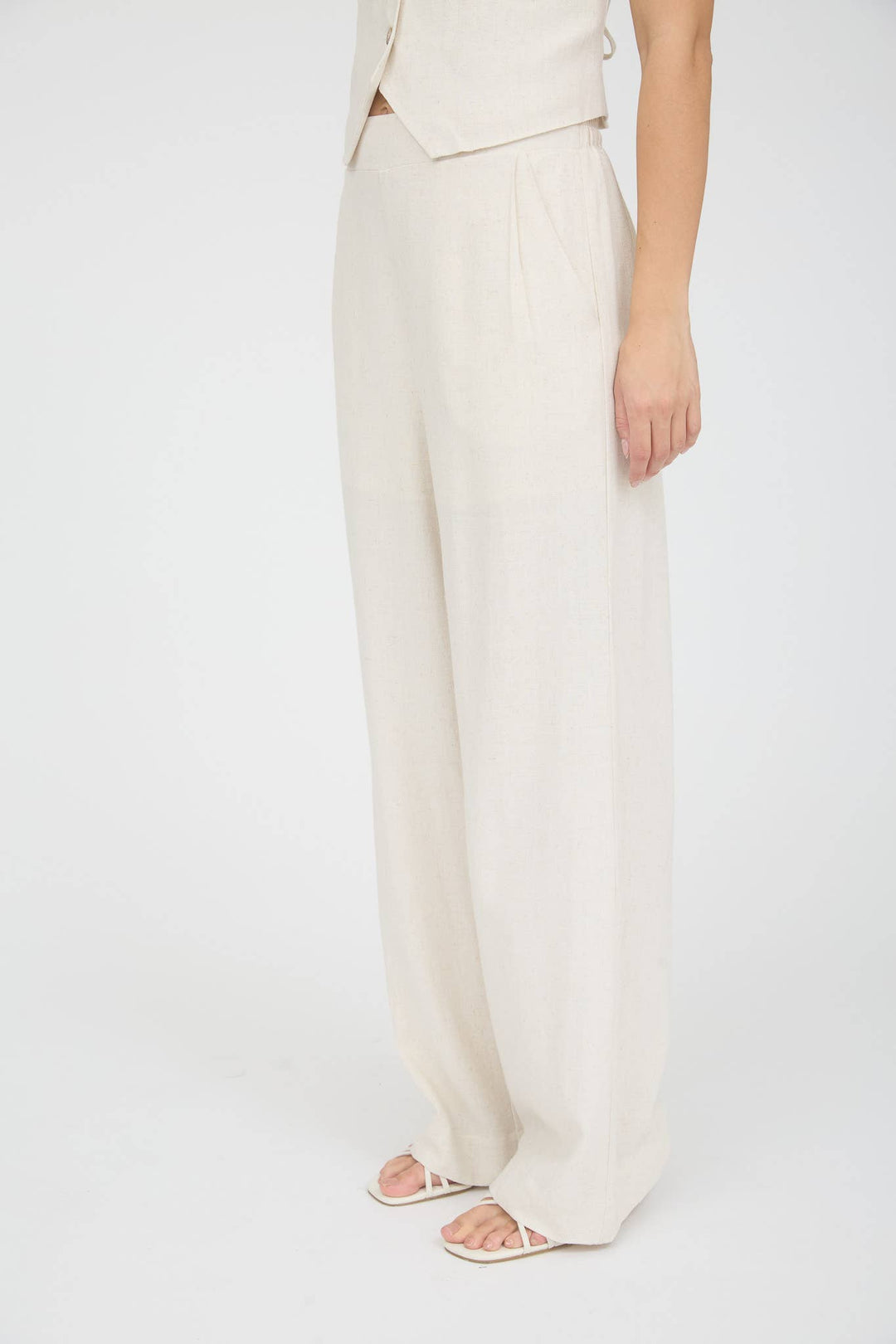 Oatmeal High Waist Wide Leg Linen Pants