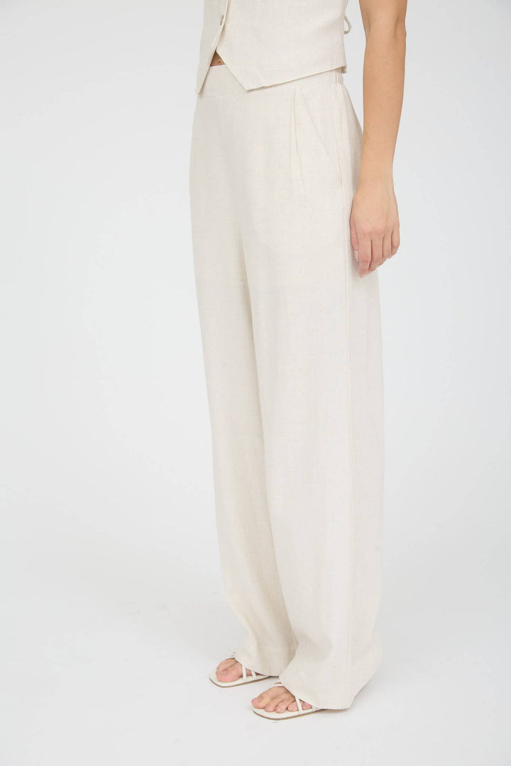 Oatmeal High Waist Wide Leg Linen Pants