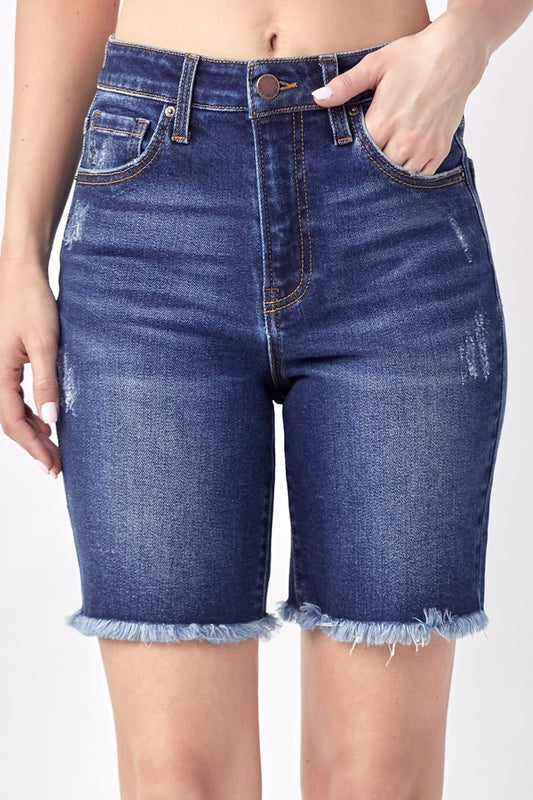 RISEN HIGH RISE FRAYED HEM BERMUDA SHORTS - RDS1224