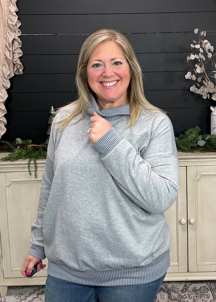 Dusty Blue - Mock Neck with Side Collar Slit