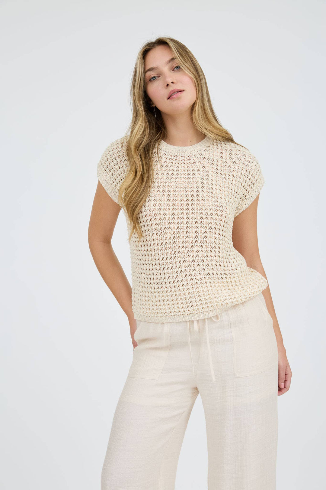Oatmeal Crochet Knit Top