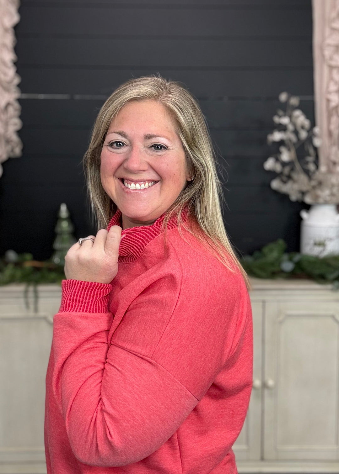 Red - Mock Neck with Side Collar Slit