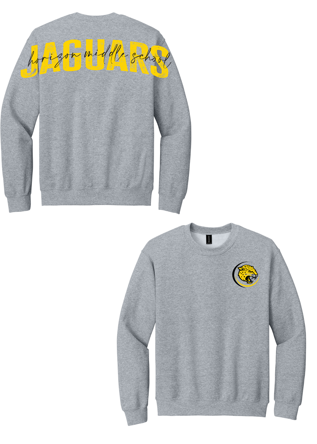 Horizon Jaguars Big Back with cursive Gildan crewneck