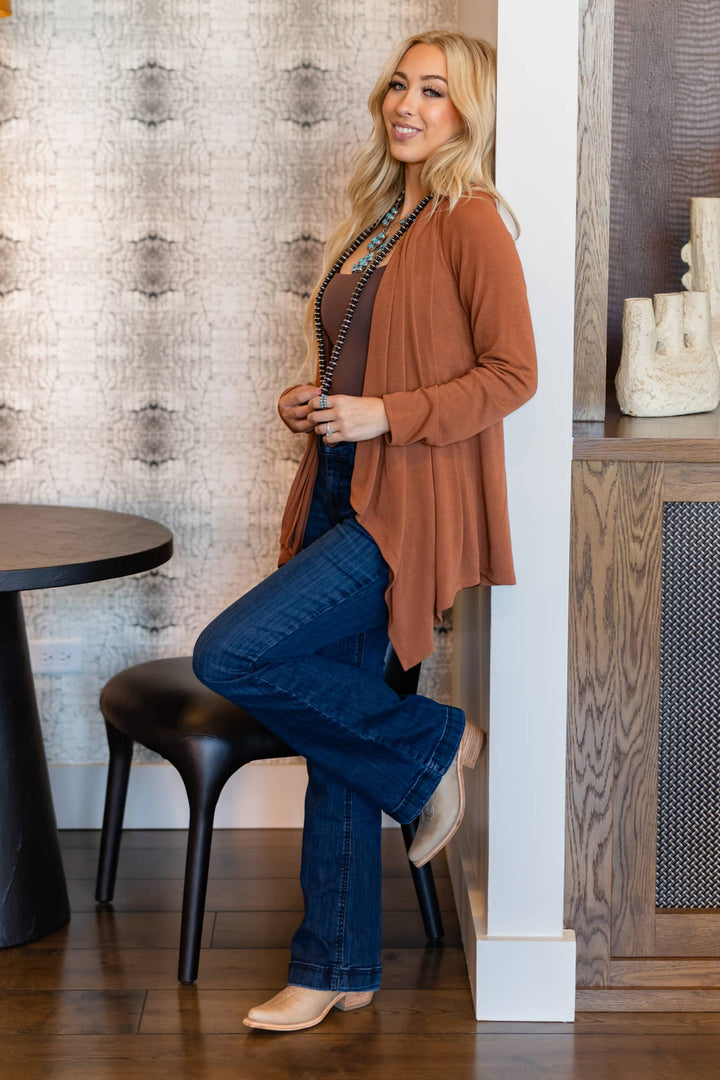 Rust - Soft Drape Open Front Cardigan