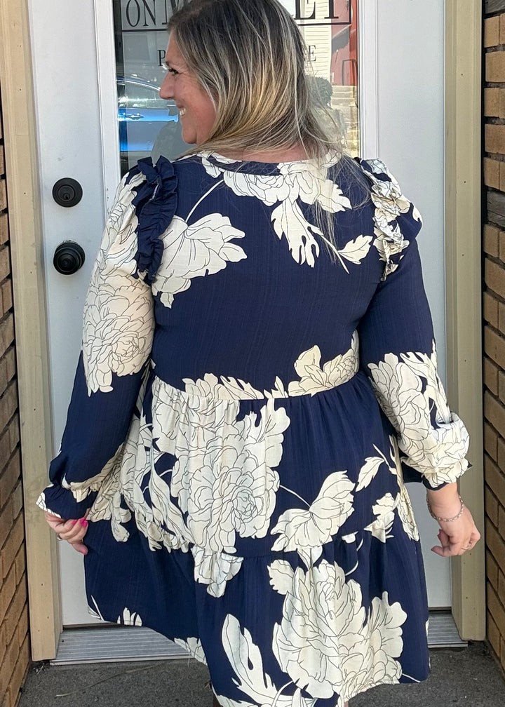 Midnight Bloom Tiered Mini Dress