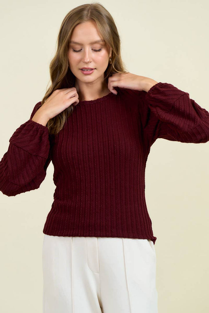 Merlot Bubble Sleeve Textured Top