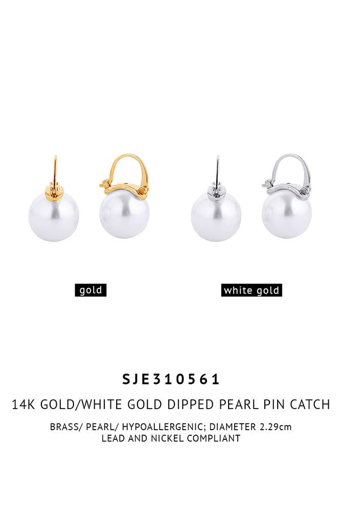 14K Gold/White Dipped Pearl Pin Catch: White Gold