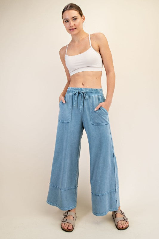 Dusty Blue Wide Leg Cropped Pants