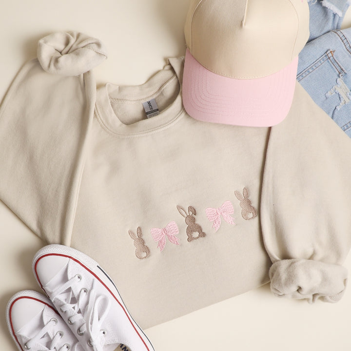 Coquette Bow Bunny Embroidered Sweatshirt - Ships Jan 16th
