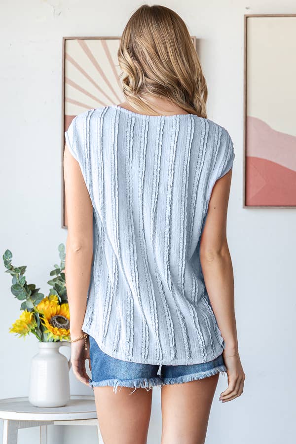 Morning Sky Textured Stripe Cap Sleeve Top