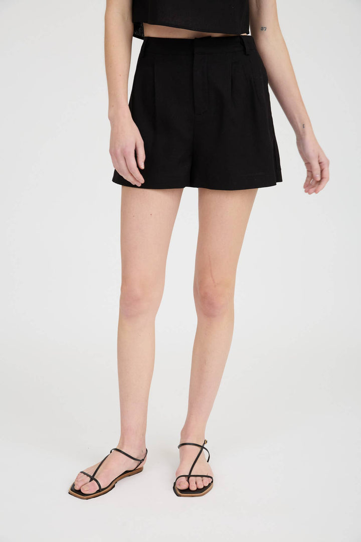 Black High Waist Pleated Shorts