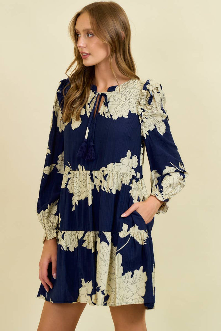 Midnight Bloom Tiered Mini Dress